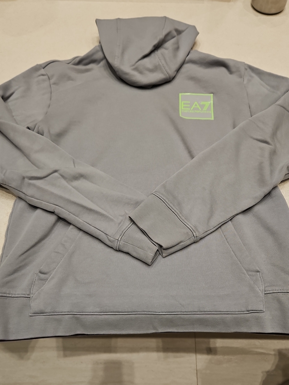 Emporio Armani EA7 Light Gray Hoodie with Neon Green Logo